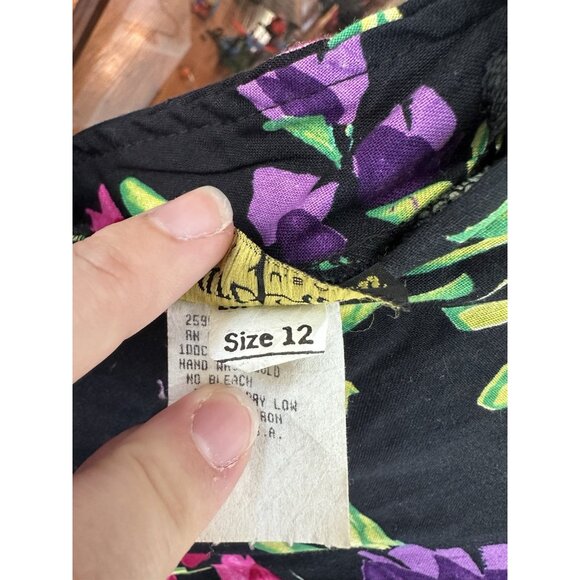 Vintage Stuart Alan 1980s 90’s BOLD FLORAL Bouquet Team Dress 1940’s Flare Midi - Picture 6 of 11